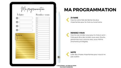 Exemple de page de l’agenda numérique intitulée Ma programmation, affichée sur une tablette