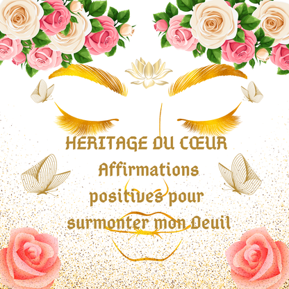 Couverture Héritage du Cœur avec visage aux yeux fermés, roses roses et crème et titre doré
