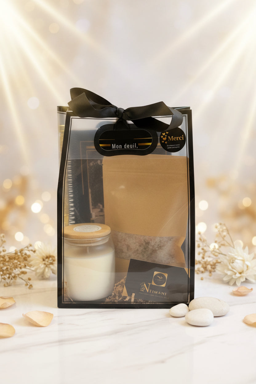 Boîte Réconfort Deuil – Agenda, Bougie, Stylo & Sel de Bain