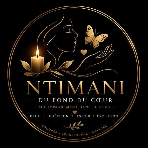 NTIMANI du fond du cœur, accompagnement dans le deuil — logo noir et doré