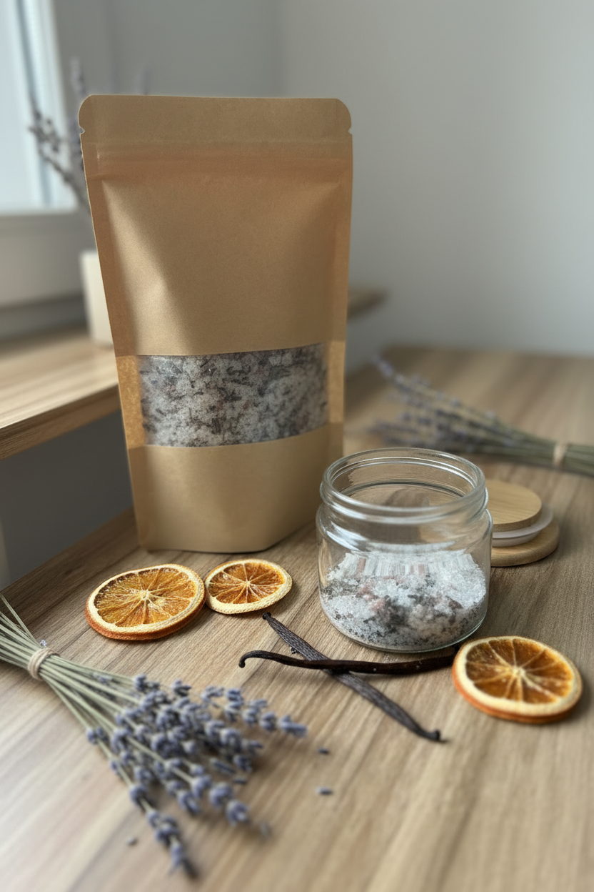 Sel de Bain – Fleurs de lavande séchées, orange douce et vanille